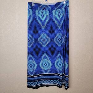 Chico's Blue on Blue Print Maxi Skirt Size 2 Medium (4678)